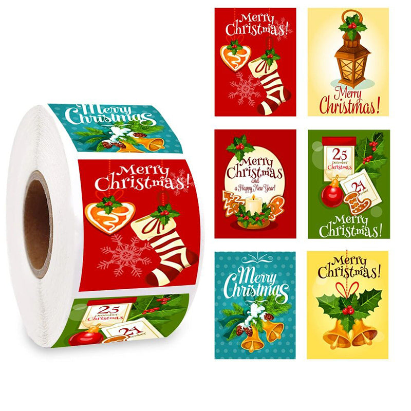 2x500pcs Christmas Xmas Square 6 Pattern Christmas Tree Elk Merry Christmas Christmas Sticker Gift Label tape