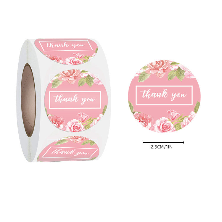 2x500pcs Xmas Christmas  Stickers Roll Label Pink Floral Thank You Notebook Tea Cup Gift Decoration