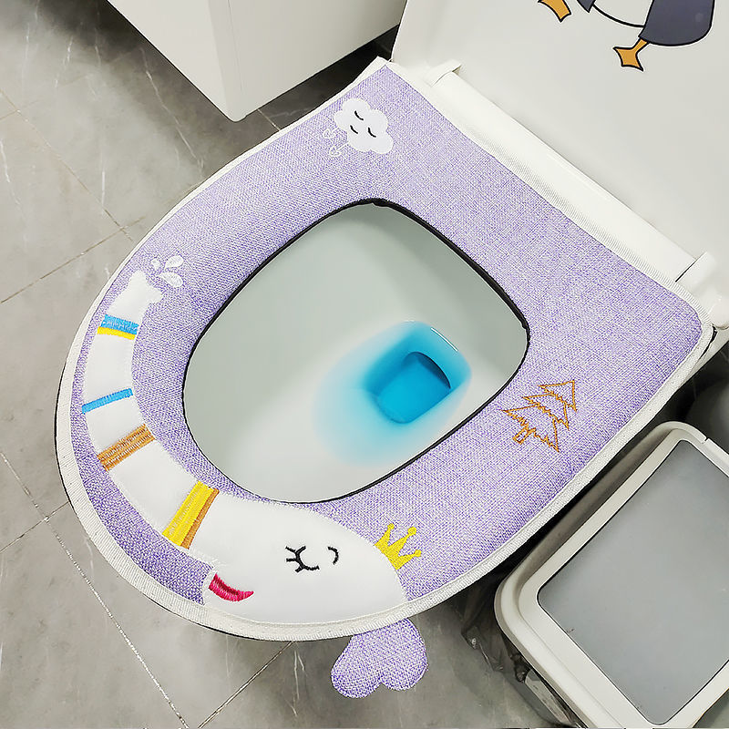 3pcs Toilet Seat Cover Pads Linen   Summer Cartoon Elephant Breathable Zipper Closestool Cushion
