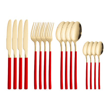 Lade das Bild in den Galerie-Viewer, 304 Stainless Steel Flatware Sets Golden Square Handle Steak Knife, Fork and Spoon 16pcs
