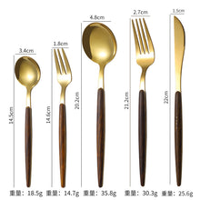 Lade das Bild in den Galerie-Viewer, 304 Stainless Steel Flatware Sets 5PCs Marble Wooden Handle Square Handle Western Food/Steak Knife Fork Spoon
