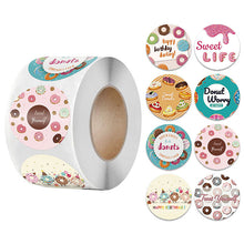 Load image into Gallery viewer, 2x500pcs Xmas Christmas  Stickers Roll Label 8 Pattern Bread Donut Happy Birthday  Birthday Cake
