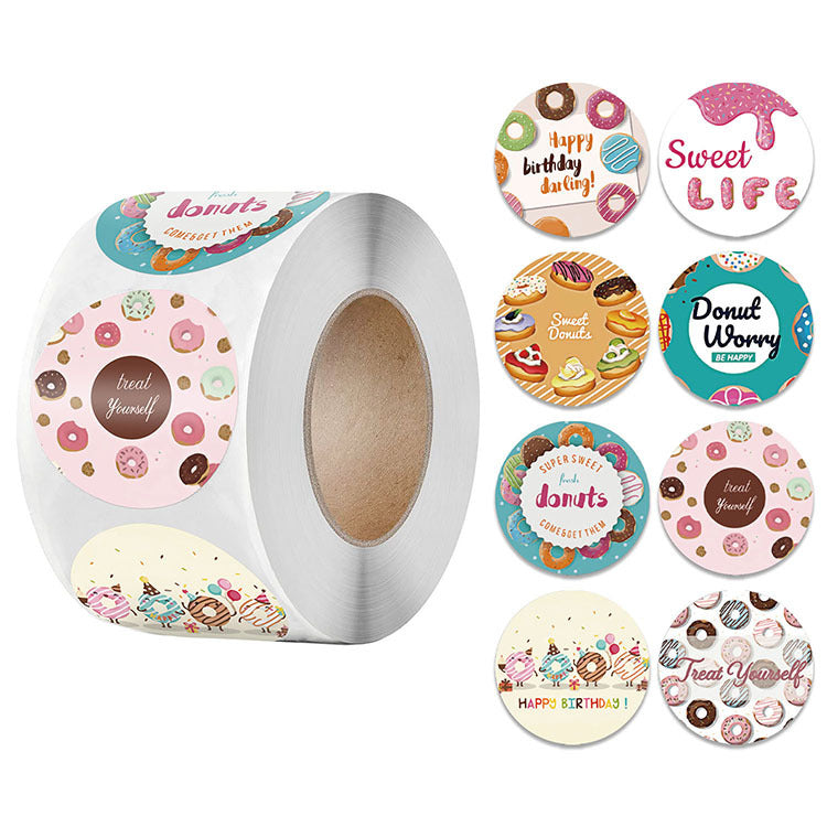 2x500pcs Xmas Christmas  Stickers Roll Label 8 Pattern Bread Donut Happy Birthday  Birthday Cake