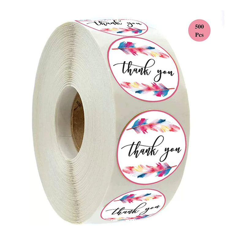 2x500pcs Christmas Xmas Colorful Feather Thank You Sticker Envelope Packing Bag Sticker Gift Label tape