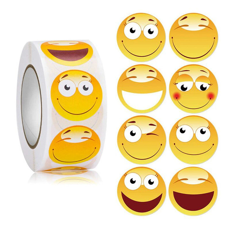 2x500pcs Christmas Xmas Yellow Big Mouth Smiley Face Facial Expression Sticker Self-Adhesive Decorative Gift Label tape