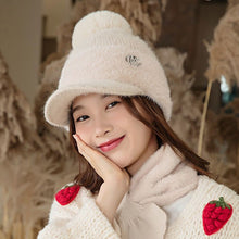 Lade das Bild in den Galerie-Viewer, Warm Winter Knit Beanie Hats Women's Autumn Wool Cute Wild Scarf Set Fleece-Lined Thickened Unisex
