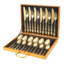 Lade das Bild in den Galerie-Viewer, 304 Stainless Steel Flatware Sets Family Western Food/Steak Knife Fork Spoon Wooden Box 24-Piece Gift Tableware Set
