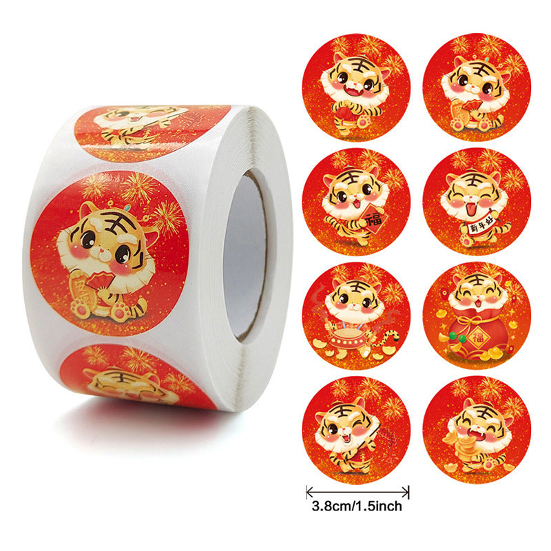2x500pcs Christmas Xmas New Year Tiger Fu Character Candy Gift Decorative Sticker Label tape