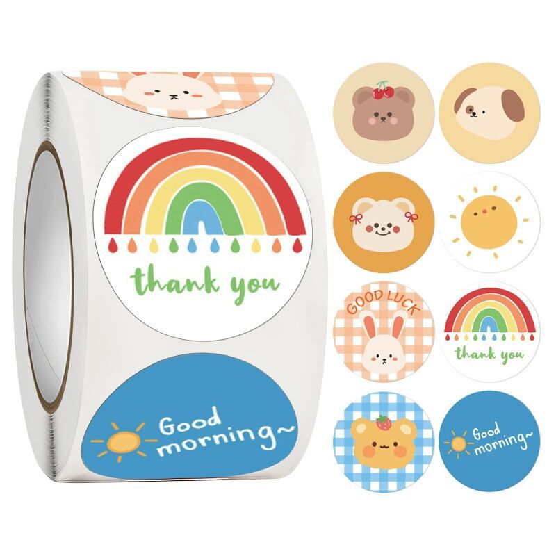 2x500pcs Christmas Xmas Rabbit Bear Lottery Evening Thank You Children Reward Encourage Chinese and English Label Sticker tape