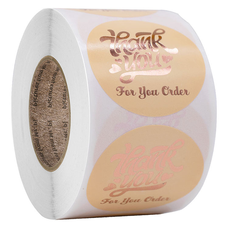 2x500pcs Xmas Christmas  Stickers Roll Label Pink Champagne Bronzing Thank You  Your Order  Gift