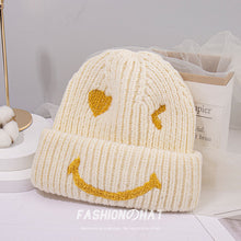 Load image into Gallery viewer, Warm Winter Knit Beanie Hats  Embroidered Smiley Woolen Cap Couple Pullover Unisex
