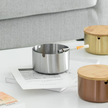 Lade das Bild in den Galerie-Viewer, Ashtray Stainless Steel Ash Tray  Lid Prevent Fly Ash s Bamboo Cover Cigarette Set Ashtray
