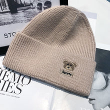 Load image into Gallery viewer, Warm Winter Knit Beanie Hats Autumn and Winter Bear Embroidery Wool Women Street Warm Ear Protection Male Unisex
