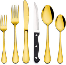 Lade das Bild in den Galerie-Viewer, 304 Stainless Steel Flatware Sets Rose Gold 24-Piece Set Western Food/Steak Knife, Fork and Spoon
