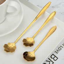 Lade das Bild in den Galerie-Viewer, 304 Stainless Steel Flatware Sets Long Cherry Blossom Spoon Gold Coffee Stir Spoon
