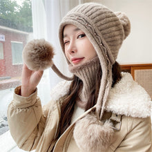 Load image into Gallery viewer, Warm Winter Knit Beanie Hats Wool Cover Cold Protection in Winter Warm Velvet Padded Thickened Fur Ball Ear Protection Unisex
