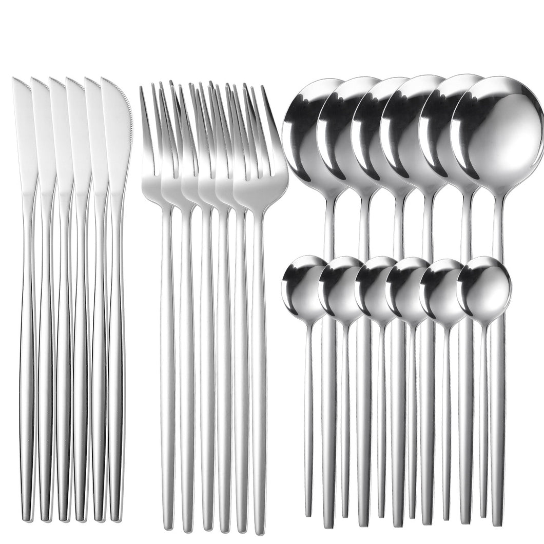 304 Stainless Steel Flatware Sets Western Food/Steak Knife, Fork and Spoon 24Pcs Gold Purple Color