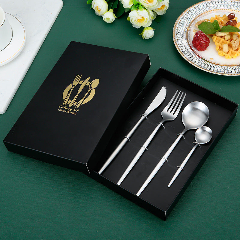 304 Stainless Steel Flatware Sets Matte Knife, Fork and Spoon Suit 4PCs Set