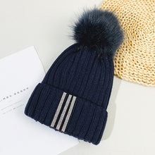 Load image into Gallery viewer, Warm Winter Knit Beanie Hats Outdoor Fur Ball Rhinestone Hat Autumn and Winter  Korean Style Unisex
