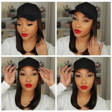 Load image into Gallery viewer, Women Wig Hat with One Peaked Cap Bobhaircut Straight Hair Full Set W134
