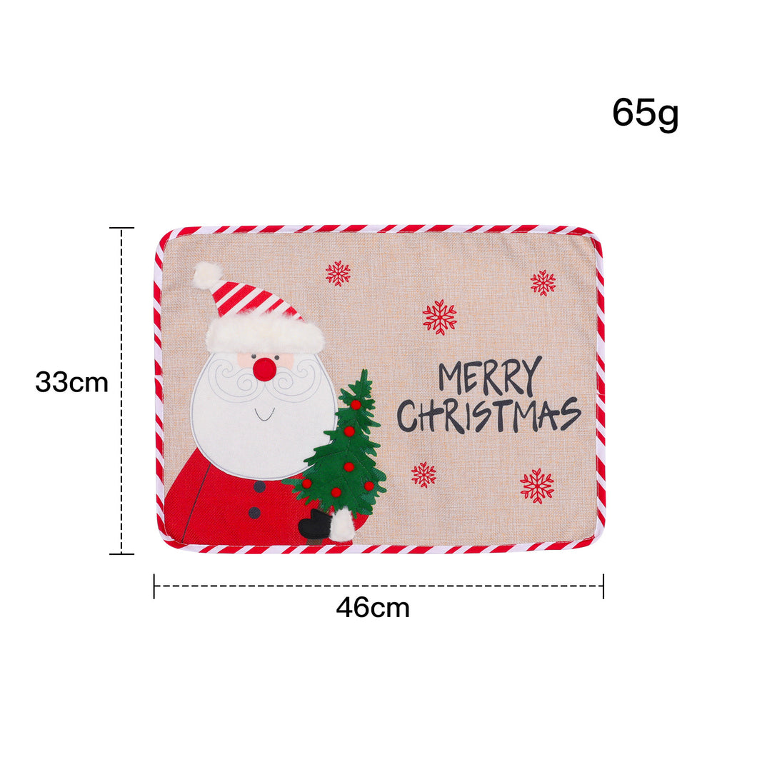 2PCs Christmas Tablecloths Embroidery Old Man Snowman Placemat