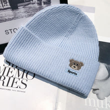 Load image into Gallery viewer, Warm Winter Knit Beanie Hats Autumn and Winter Bear Embroidery Wool Women Street Warm Ear Protection Male Unisex
