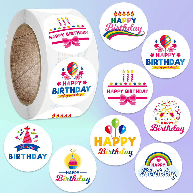 2x500pcs Christmas Xmas 8 Pattern Rainbow Bowknot Balloon Happy Birthday Birthday Sticker Label tape