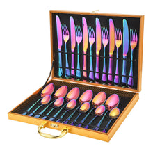 Lade das Bild in den Galerie-Viewer, 304 Stainless Steel Flatware Sets Family Western Food/Steak Knife Fork Spoon Wooden Box 24-Piece Gift Tableware Set
