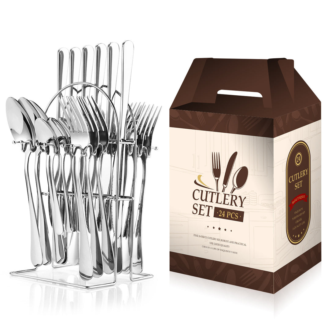 304 Stainless Steel Flatware Sets 24-Piece Suit Western Food Four Main Pieces Tableware Stand Gift Box Multi-Color