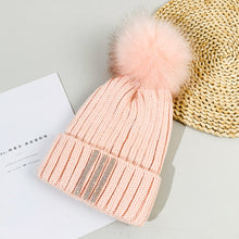 Load image into Gallery viewer, Warm Winter Knit Beanie Hats Outdoor Fur Ball Rhinestone Hat Autumn and Winter  Korean Style Unisex
