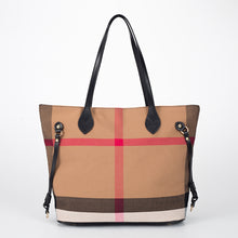 Load image into Gallery viewer, Women Ladies Handbag Simple Shoulder Bag Canvas Check Pattern Tote Bag Large Capacity
