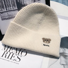 Load image into Gallery viewer, Warm Winter Knit Beanie Hats Autumn and Winter Bear Embroidery Wool Women Street Warm Ear Protection Male Unisex
