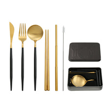 Lade das Bild in den Galerie-Viewer, 304 Stainless Steel Flatware Sets Green Gold Pink Gold Black Removable Portable Outdoor Tableware Set
