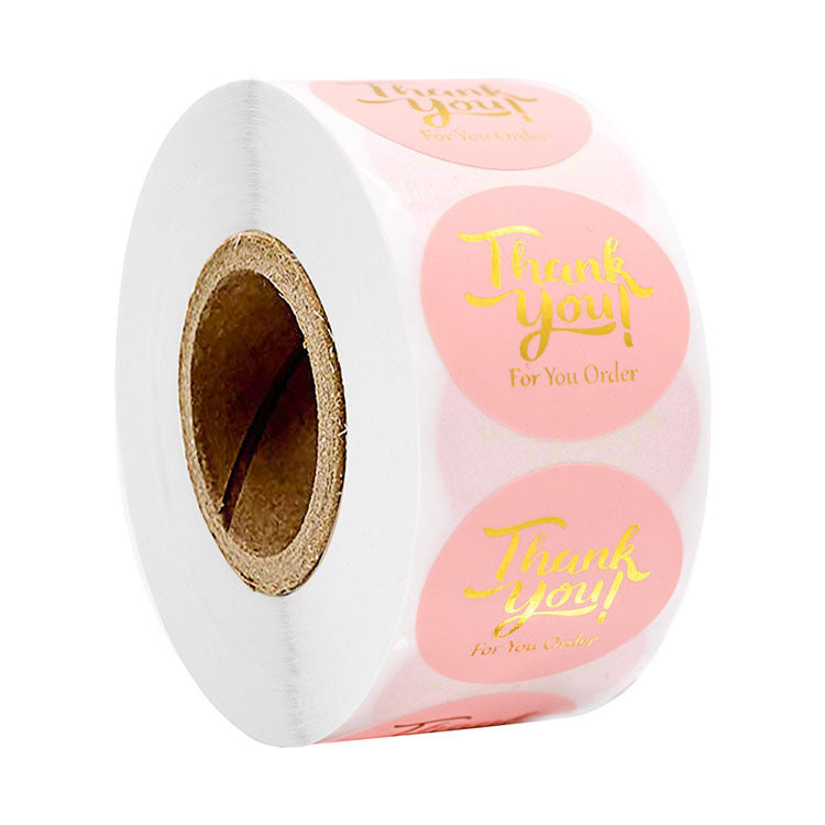 2x500pcs Xmas Christmas  Stickers Roll Label Pink and Bronze Thank You  You Order Wedding Goods Baking