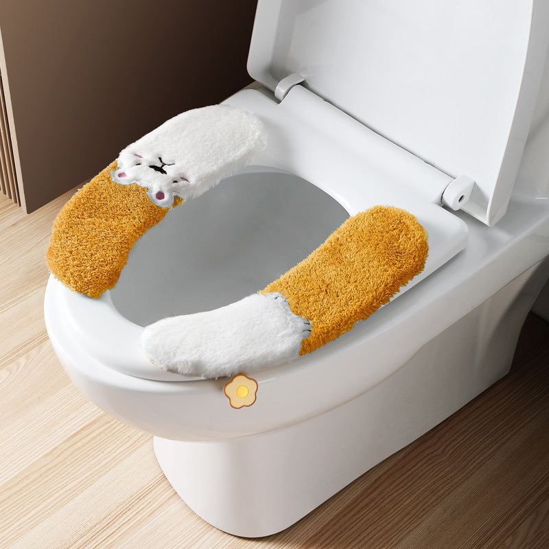3pcs Toilet Seat Cover Pads Happy Day Autumn and Winter Plush   Household Waterproof Washable    Paste Ring