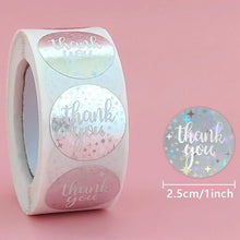 Load image into Gallery viewer, 2x500pcs Christmas Xmas Round Red Yellow Gold Silver Blue with Mickey-Point Flash Laser Thank You Stickers tape
