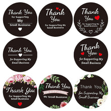 Load image into Gallery viewer, 3x500pcs Xmas Christmas Stickers Roll Label 8 Pattern Floral Ring Black Background White Word Thank You Gift
