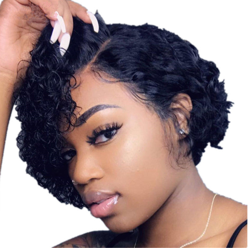 Women Wig Short Curly Hair Partial Small Curly Head Black Chemical Fiber Hair W114