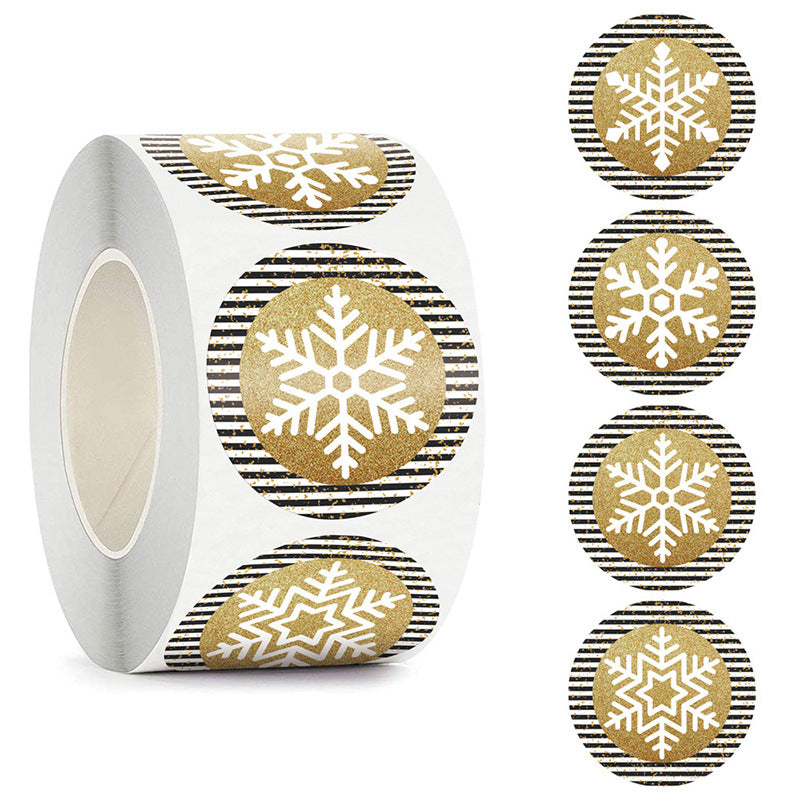 2x500pcs Christmas Xmas 4 Pattern Golden Striped Snowflake Christmas Sticker Gift Label tape