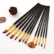Load image into Gallery viewer, 12 PCs Nylon Wool Art Brush Wooden Watercolor Painting
