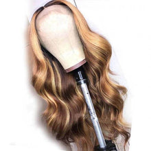 Load image into Gallery viewer, Women Wig Medium Long Straight Hair Brown Golden Gradient Synthetic Wigs W124
