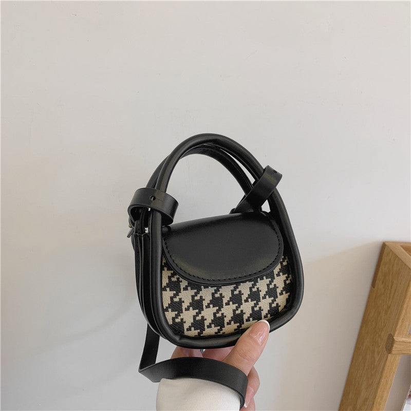 Women Ladies Handbag Ins Mini Chessboard Grid Houndstooth Lipstick Headset Portable Crossbody