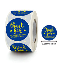 Load image into Gallery viewer, 2x500pcs Xmas Christmas  Stickers Roll Label Peanut Candy Gift Deep Sky Blue Bronzing Thank You
