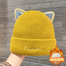 Lade das Bild in den Galerie-Viewer, Warm Winter Knit Beanie Hats Women's Autumn and Winter  Korean Style Embroidered Letter Wool Cat Ears Unisex
