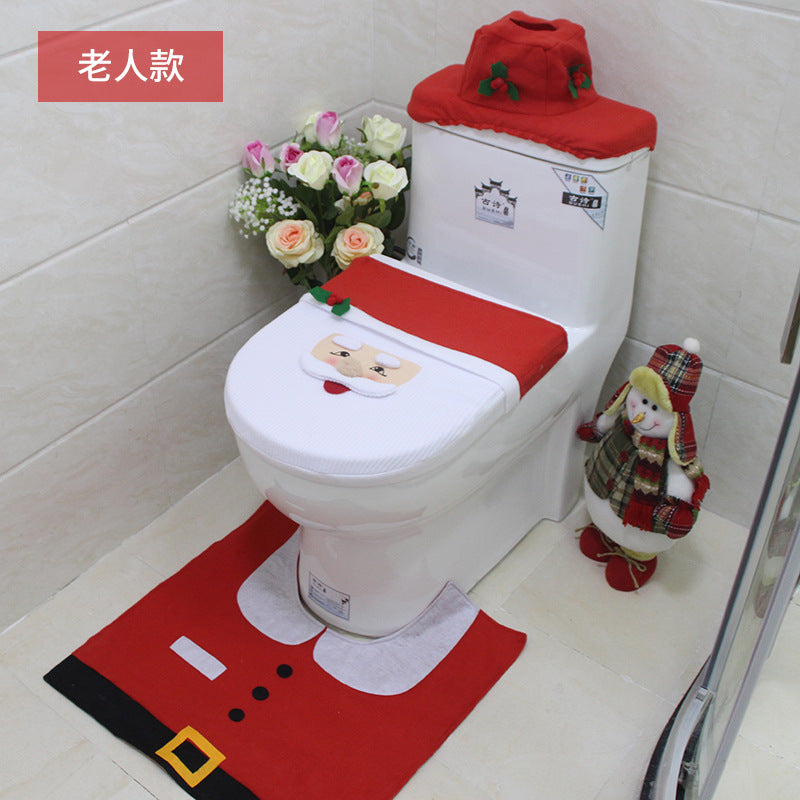 3pcs Toilet Seat Cover Pads Christmas Decoration    Creative Layout Dress up Three-Piece Decorations