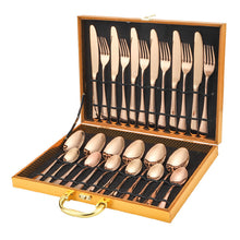 Lade das Bild in den Galerie-Viewer, 304 Stainless Steel Flatware Sets Family Western Food/Steak Knife Fork Spoon Wooden Box 24-Piece Gift Tableware Set
