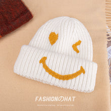 Load image into Gallery viewer, Warm Winter Knit Beanie Hats  Embroidered Smiley Woolen Cap Couple Pullover Unisex
