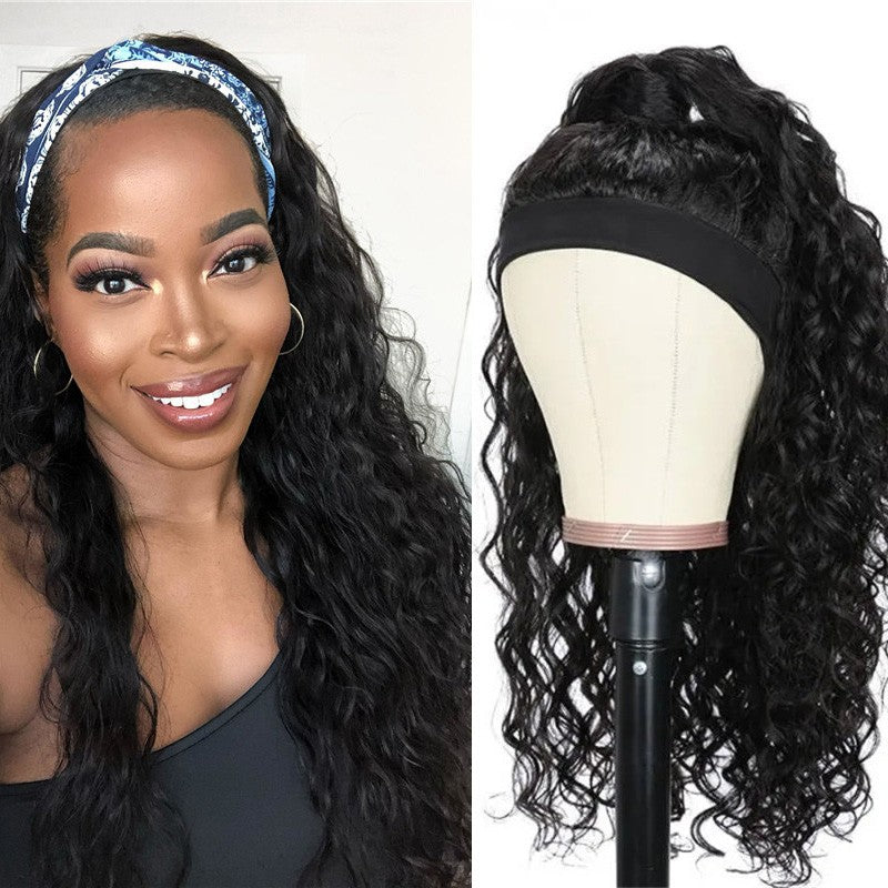 Women Wig Headband Chemical Fiber Hand Wrap Tube Small Curly Hair Black W128