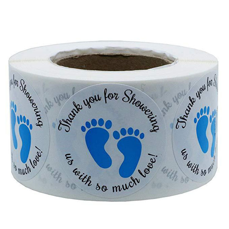 2x500pcs Xmas Christmas  Stickers Roll Label Red Blue Baby Feet Thank You  Showering Love