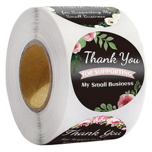 Load image into Gallery viewer, 3x500pcs Xmas Christmas Stickers Roll Label 8 Pattern Floral Ring Black Background White Word Thank You Gift
